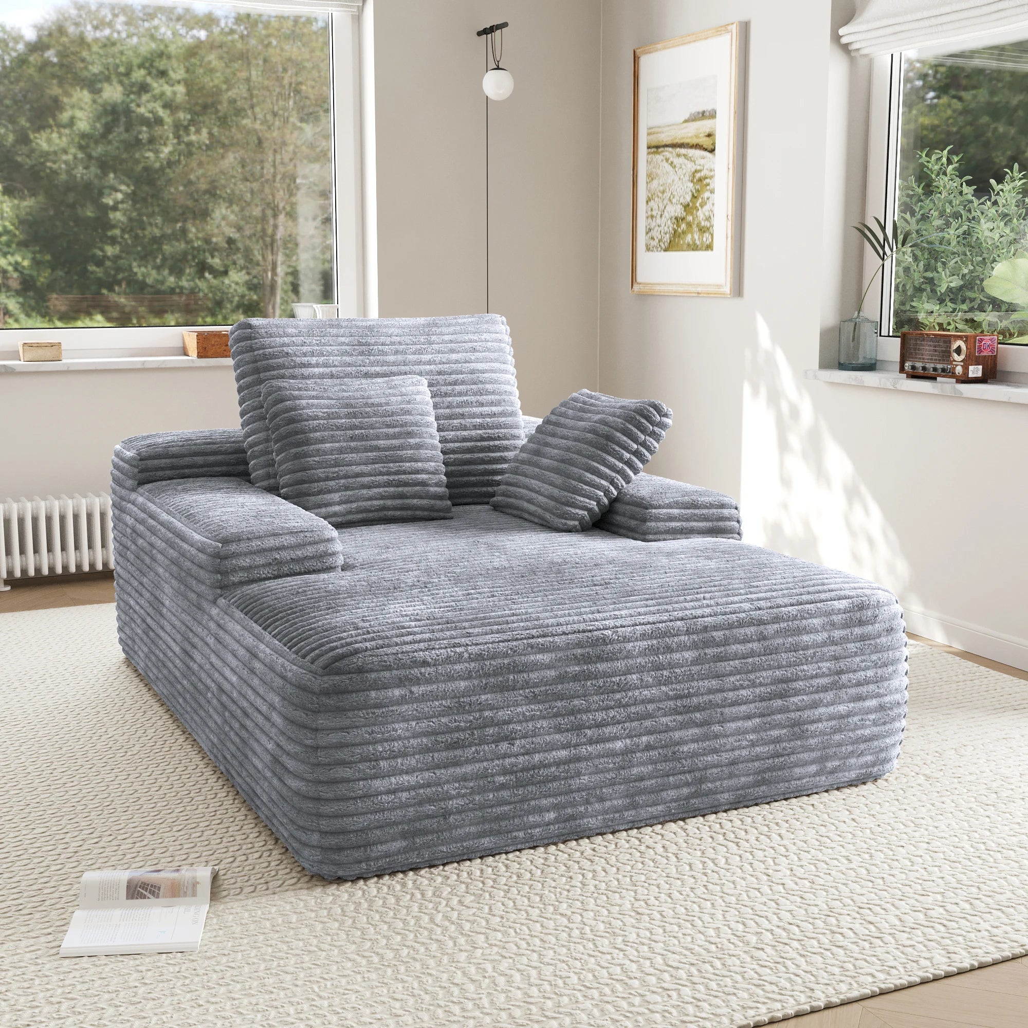 Nordic Corduroy Boneless Single Sofa Bed – Vacuum Compressed Reading Lounge Chair