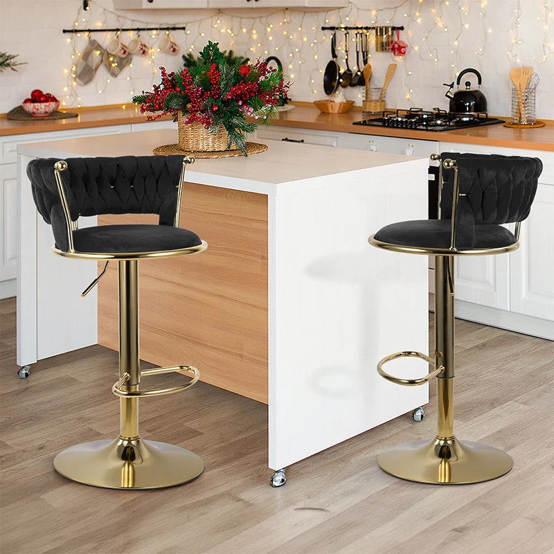 2 Piece Set Adjustable PU Leather Swivel Bar Stool – Iron Frame, Counter Height