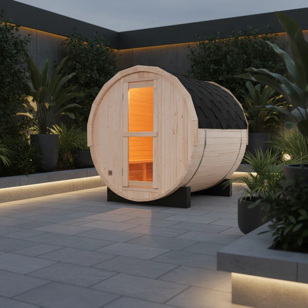 Premium White Pine Barrel Sauna Outdoor Steam Sauna for Backyard, Garden and Outdoor Spa Relaxation