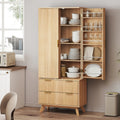 Solid Wood Modern Fluted Barn Door Pantry Cabinet – 10 Side Doors, 2 Drawers, Adjustable Shelves