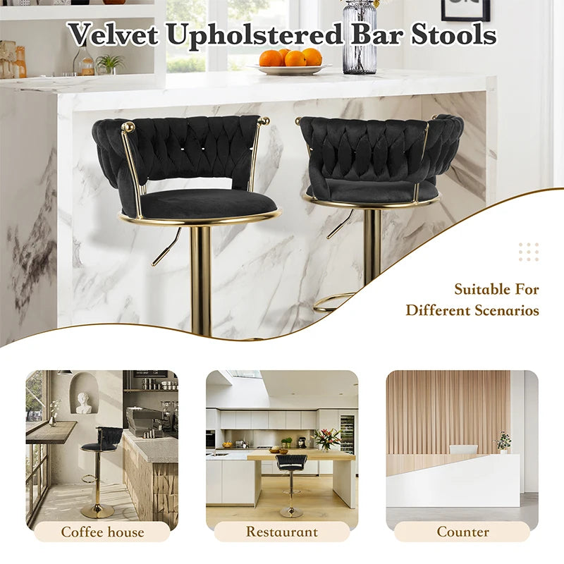 2 Piece Set Adjustable PU Leather Swivel Bar Stool – Iron Frame, Counter Height