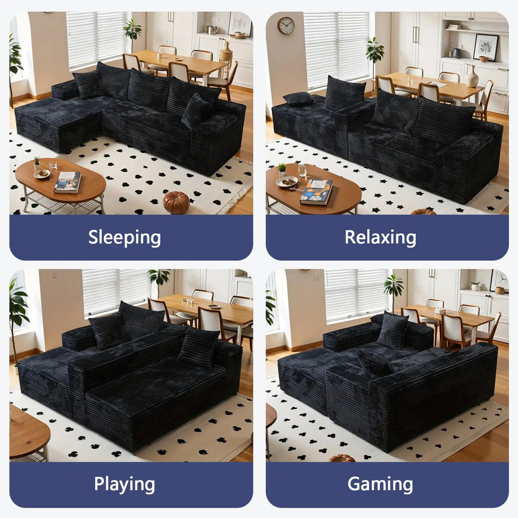 Modern Living Room Furniture Set L-Shape Convertible Couch Bed Sectional Sofa Foam Compression