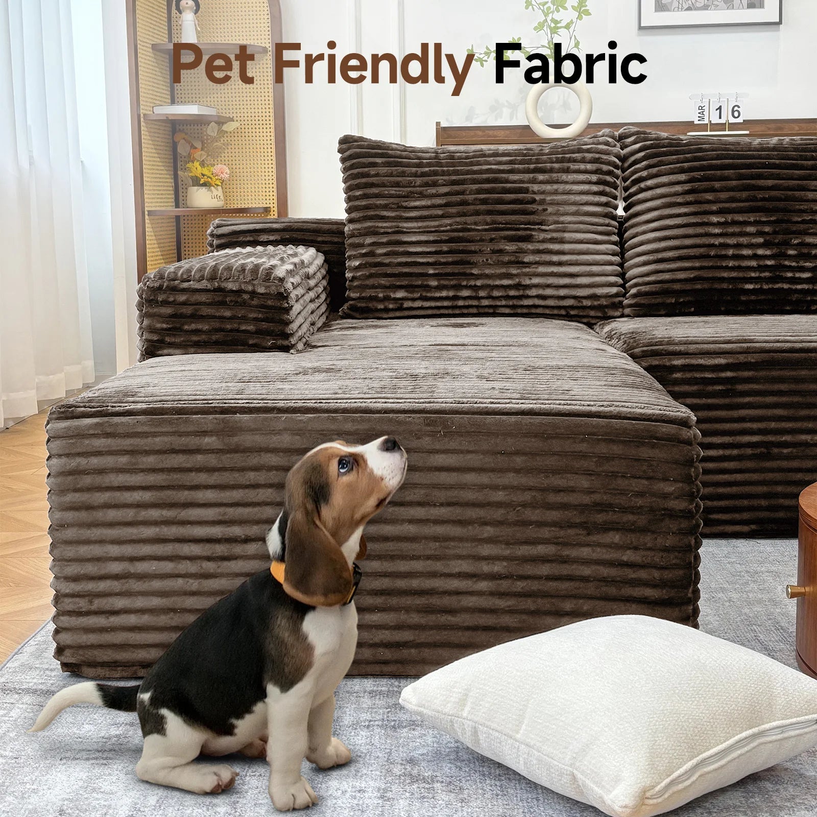 Brown Luxury Modular L-Shape Cloud Sectional Sofa Bed – Convertible & Boneless