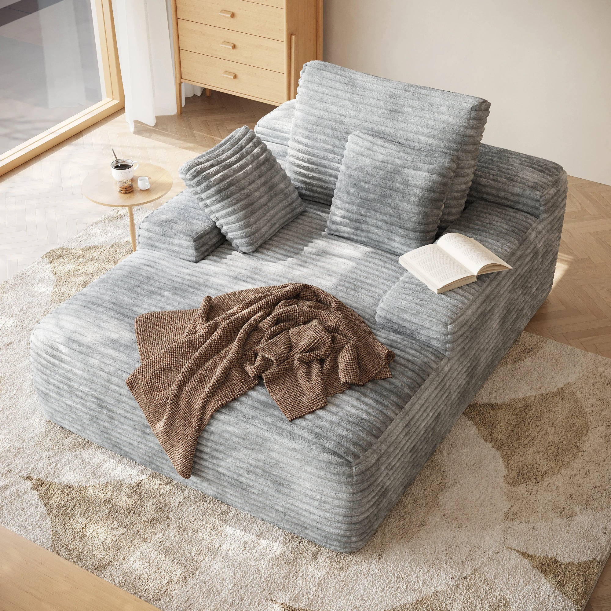 Nordic Corduroy Boneless Single Sofa Bed – Vacuum Compressed Reading Lounge Chair