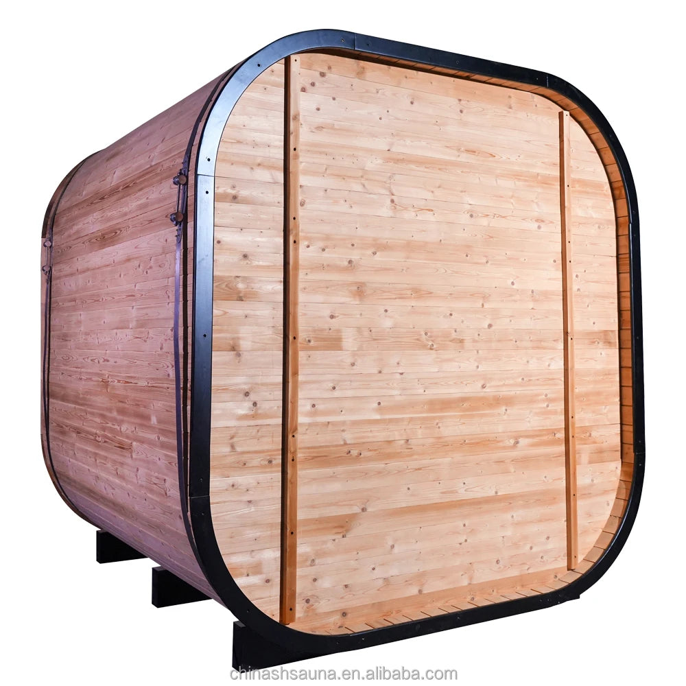 Square Spruce Home Sauna Kit with Panoramic Glass Wall & Rapid Stainless Steel Heater