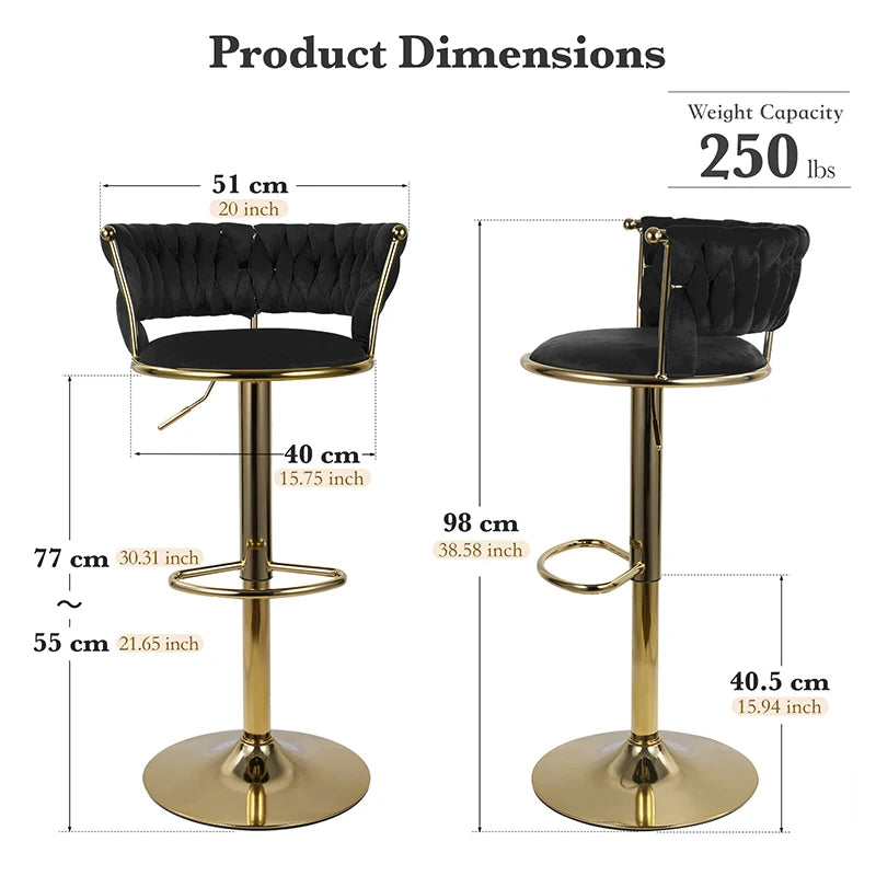 2 Piece Set Adjustable PU Leather Swivel Bar Stool – Iron Frame, Counter Height