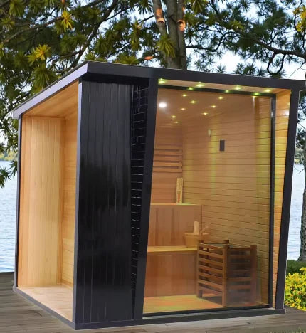 Luxury Modern Sauna Cabin Kit Red Cedar Interior & Hemlock Exterior Outdoor Steam Sauna for 4 Person
