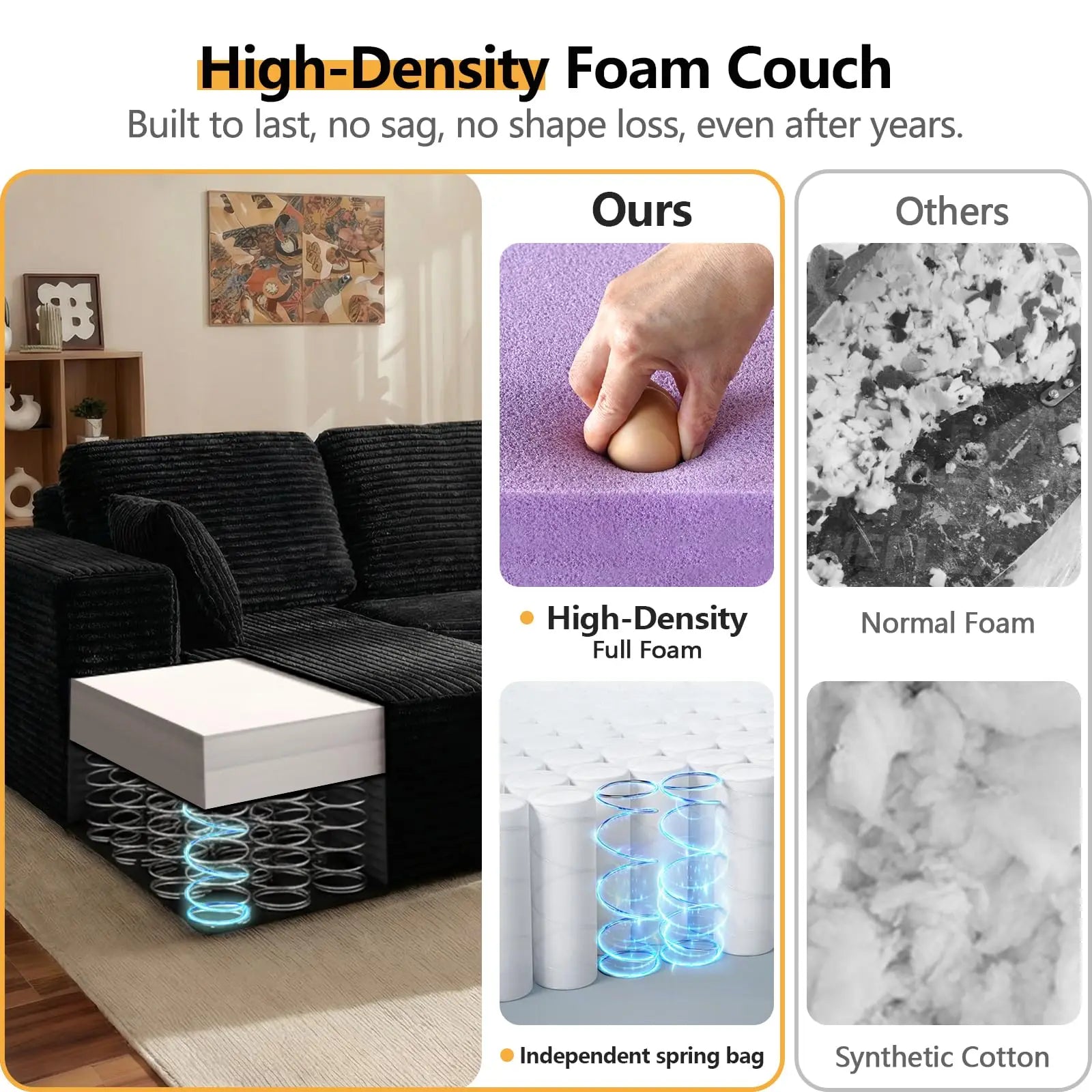 Modern Living Room Furniture Set L-Shape Convertible Couch Bed Sectional Sofa Foam Compression