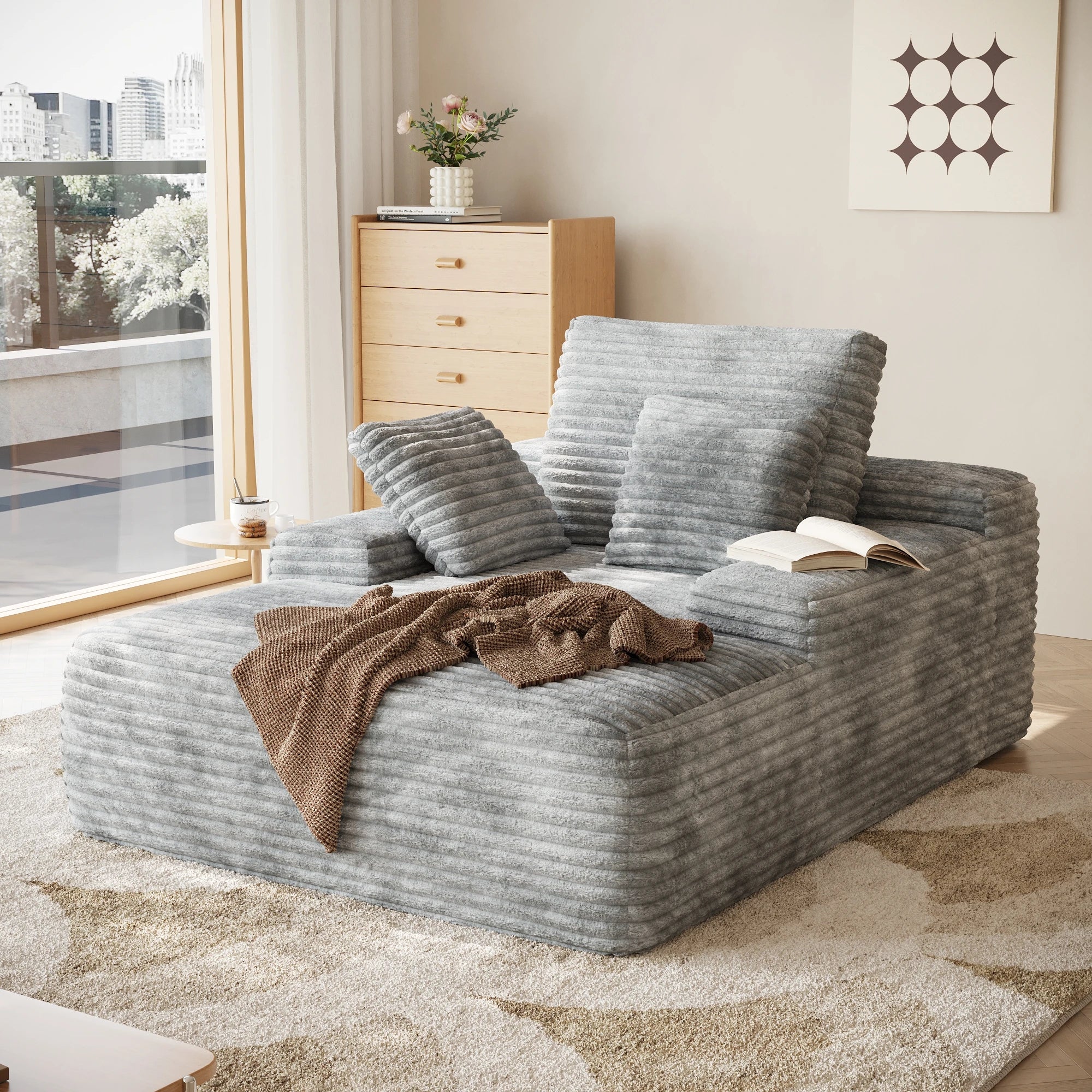 Nordic Corduroy Boneless Single Sofa Bed – Vacuum Compressed Reading Lounge Chair