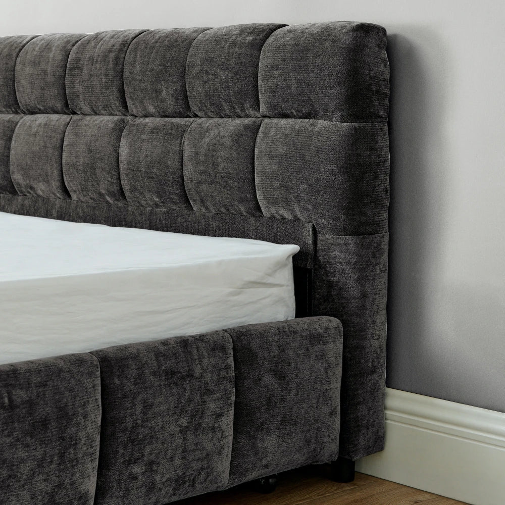 Modern Luxury Upholstered Bed Frame – Soft Chenille Fabric, Solid Wood Structure, Queen & King