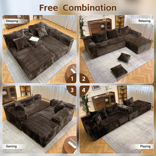 Brown Luxury Modular L-Shape Cloud Sectional Sofa Bed – Convertible & Boneless