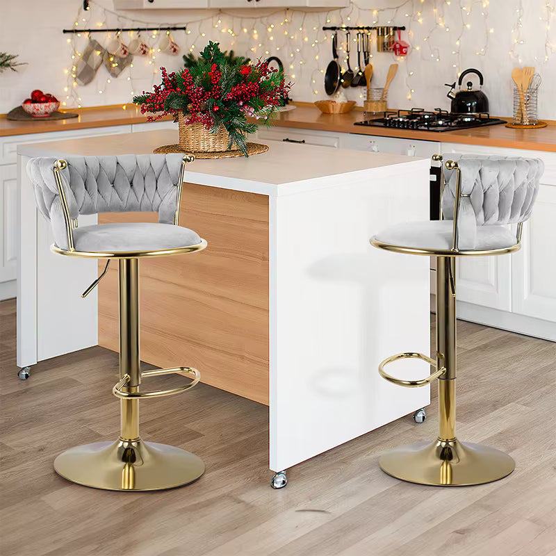 2 Piece Set Adjustable PU Leather Swivel Bar Stool – Iron Frame, Counter Height