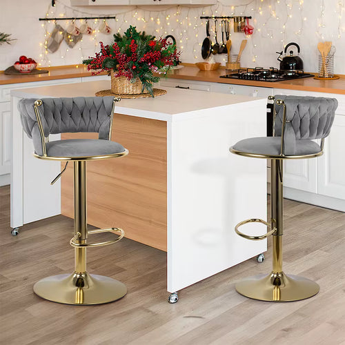2 Piece Set Adjustable PU Leather Swivel Bar Stool – Iron Frame, Counter Height