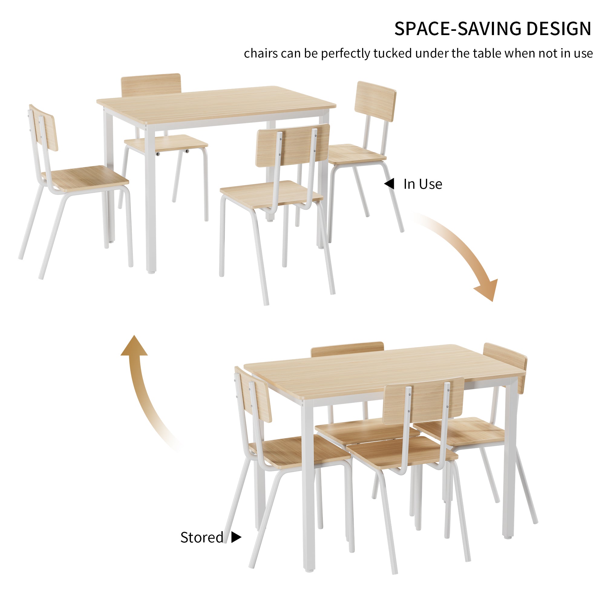 5-Piece Modern Dining Table Set with 4 Chairs – 43" Metal Frame & MDF, Eco-Friendly