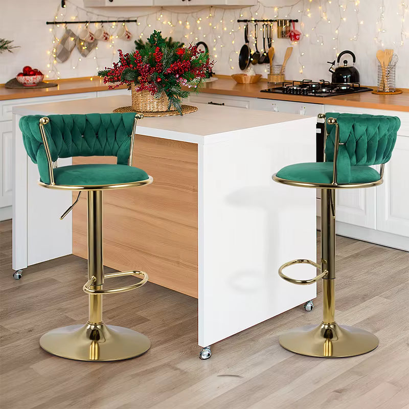 2 Piece Set Adjustable PU Leather Swivel Bar Stool – Iron Frame, Counter Height