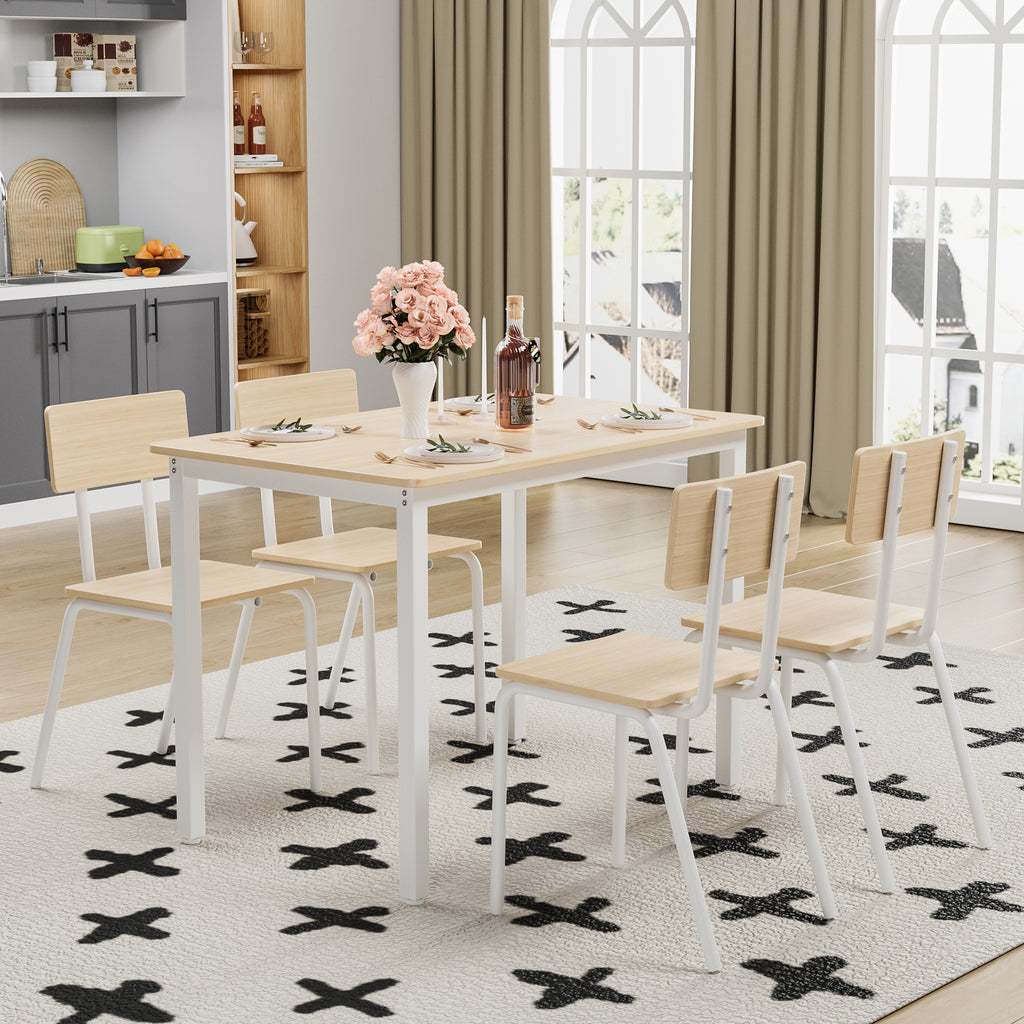 5-Piece Modern Dining Table Set with 4 Chairs – 43" Metal Frame & MDF, Eco-Friendly