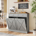 T-Shape Wooden Fluted Trash Can Cabinet with Storage Drawers – Water-Resistant & Easy Clean